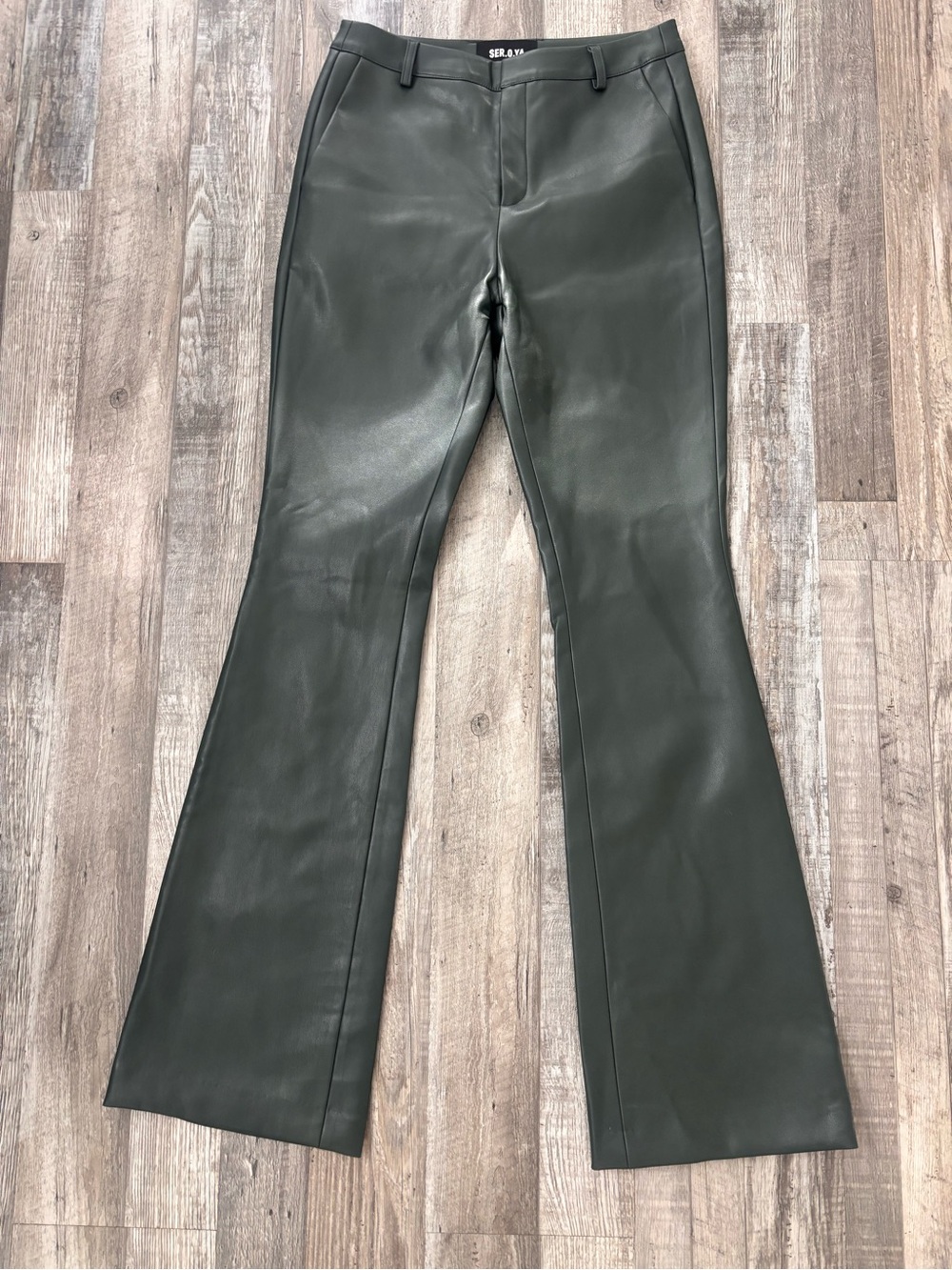 SER.O.YA Dark Green Faux Leather Flared Pants